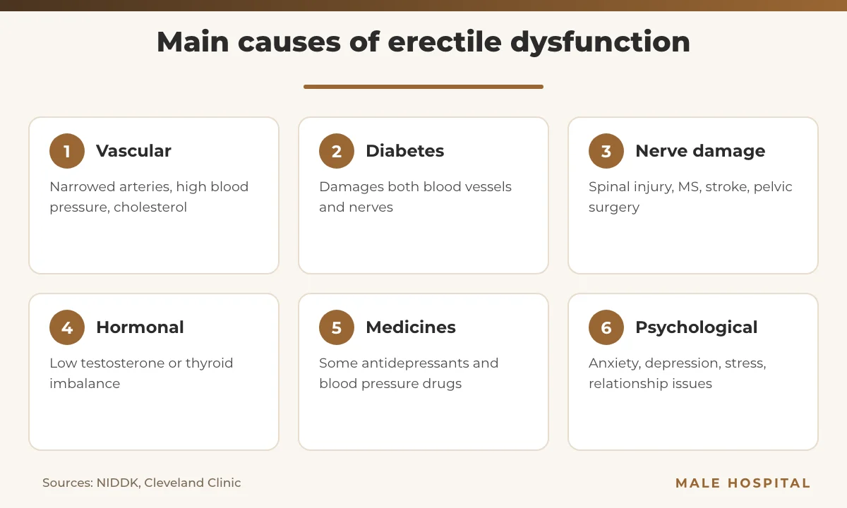 Infographic of the main causes of erectile dysfunction