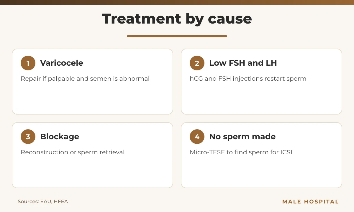 Infographic matching male infertility causes to treatments