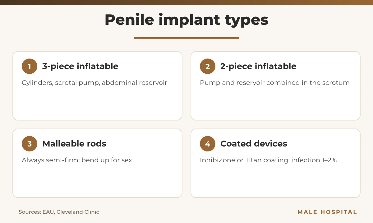 Penile implant types: three-piece, two-piece and malleable penile prosthesis