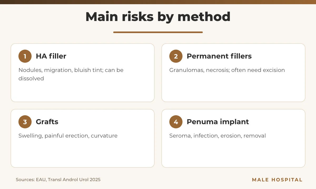 Penis enlargement risks by method