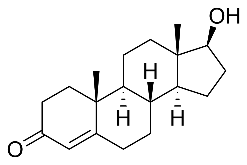 Chemical structure of testosterone, the hormone replaced in testosterone replacement therapy