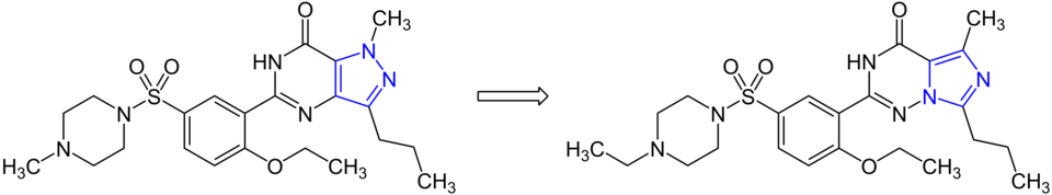 Vardenafil and sildenafil chemical structures side by side