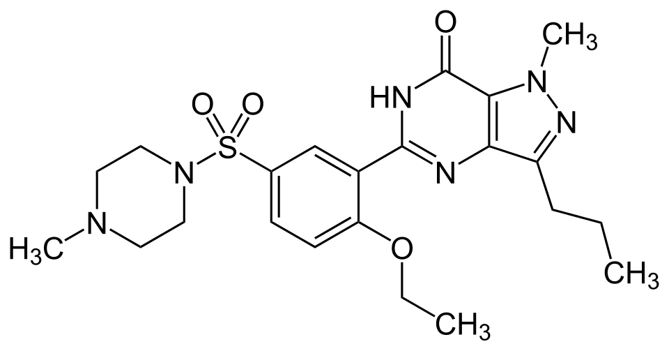 Viagra vs Cialis: chemical structure of sildenafil, the active ingredient in Viagra